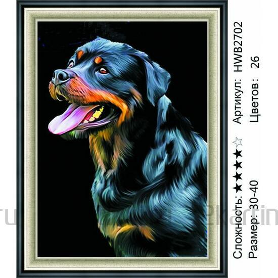Алмазная мозаика 30x40 Черный довольный пёс