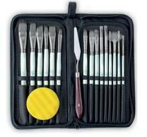 Без бренда «Коробка 50 шт.: Набор кистей для рисования в чехле, премиум набор (15 нейлоновых кистей, 1 мастихин) белые» в Саратове