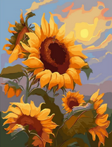 Высокие подсолнухи на фоне солнца