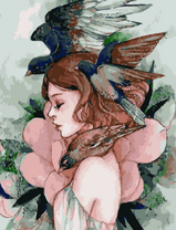 Без бренда «Девушка с большим цветком и птицы» в Саратове в интернет-магазине  Без бренда «Девушка с большим цветком и птицы» в Саратове