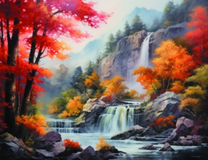 Горный водопад среди осенней сказки