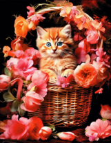 Без бренда «Рыжий котенок в корзине с цветами» в Саратове