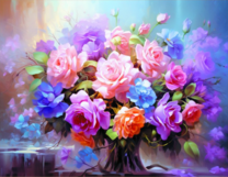 Букет из разноцветных роз в вазе