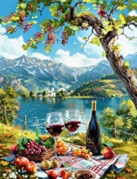 Без бренда «Винный натюрморт с бокалами, бутылкой вина, фруктами и ягодами» в Саратове