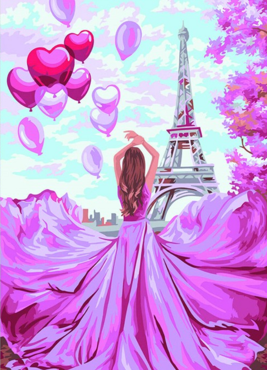 Алмазная мозаика 30x40 Женщина в розовом платье в Париже