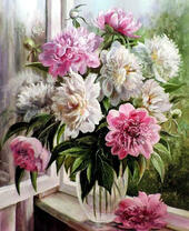 Без бренда «Пионы в прозрачной вазе у окна» в Саратове
